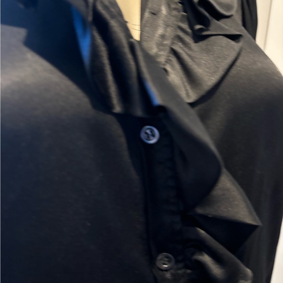 VTG YVES SAINT LAURENT Womens BLACK Long Sleeve Frill SILK CHARMEUSE Blouse Sz S - Picture 5 of 8